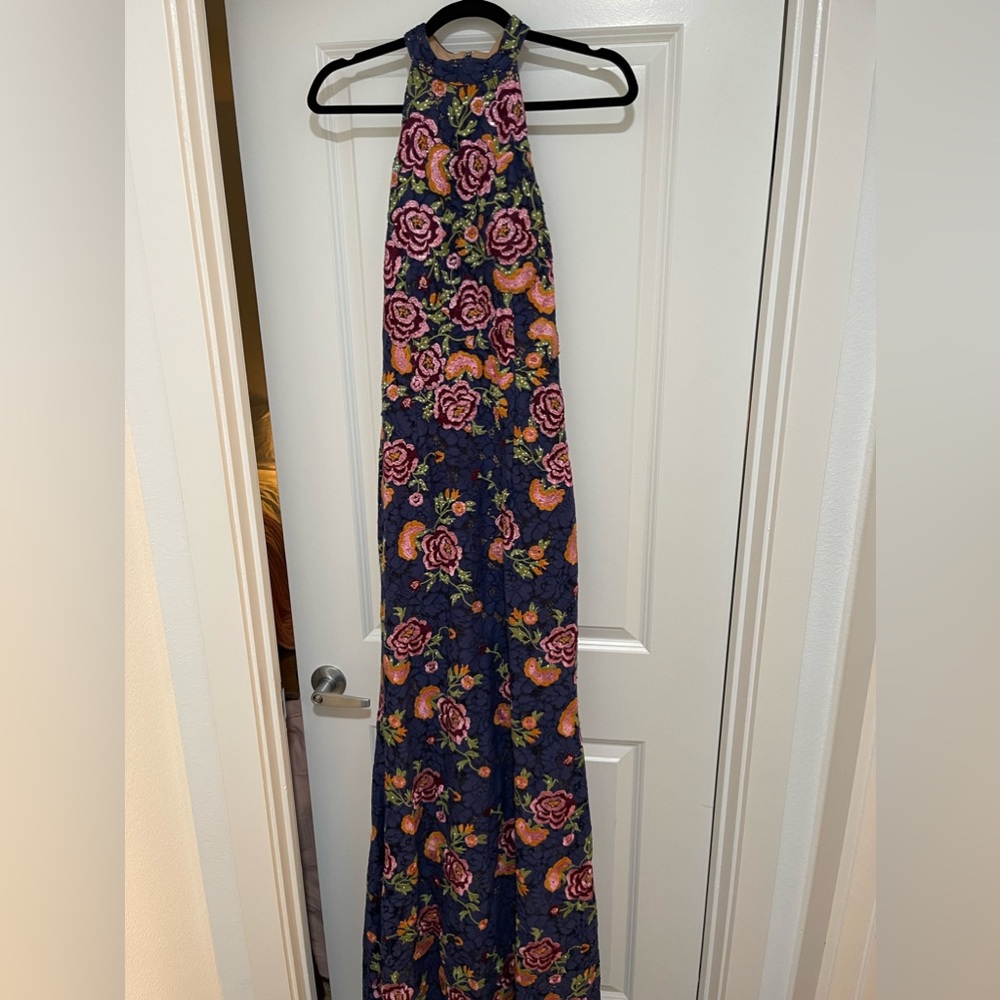 Jovani Size 6 Halter Gown - Navy Dress with Pink and Orange Florals